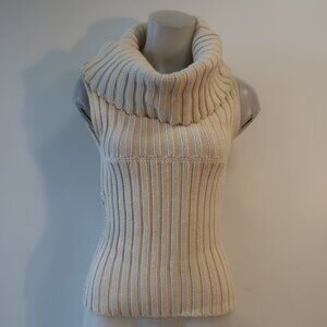 Womens Celine Cream Cotton Silk Blend Sleeveless Cowl Neck Pullover Sweater M